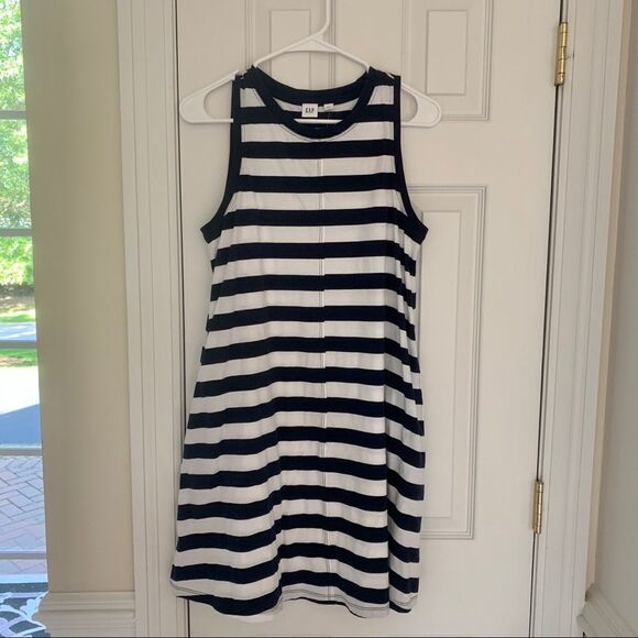 New GAP Navy Blue White Striped Pocket Sun Dress S - Picture 1 of 4